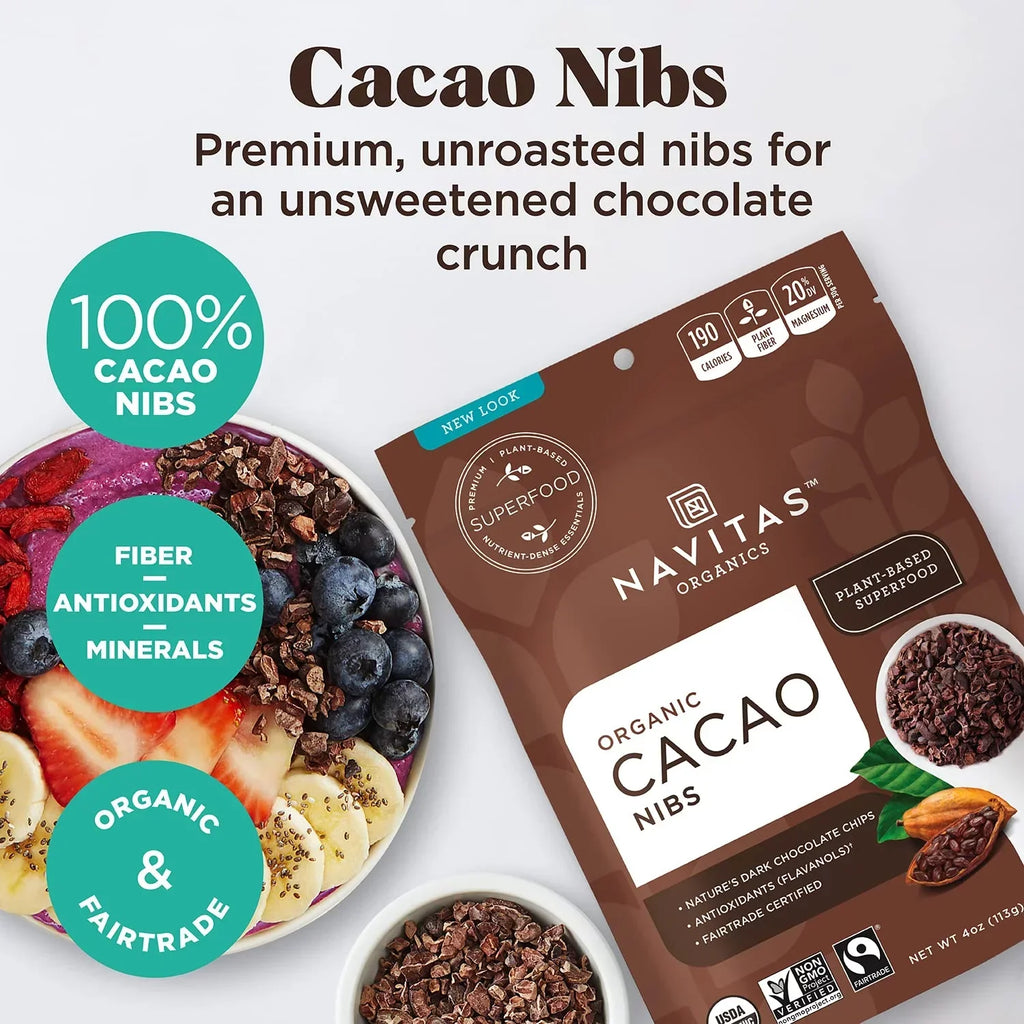 Navitas Organics Raw Cacao Nibs, 8 oz. Bag, 76 Servings  Organic, Non-GMO, Fair Trade, Gluten-Free