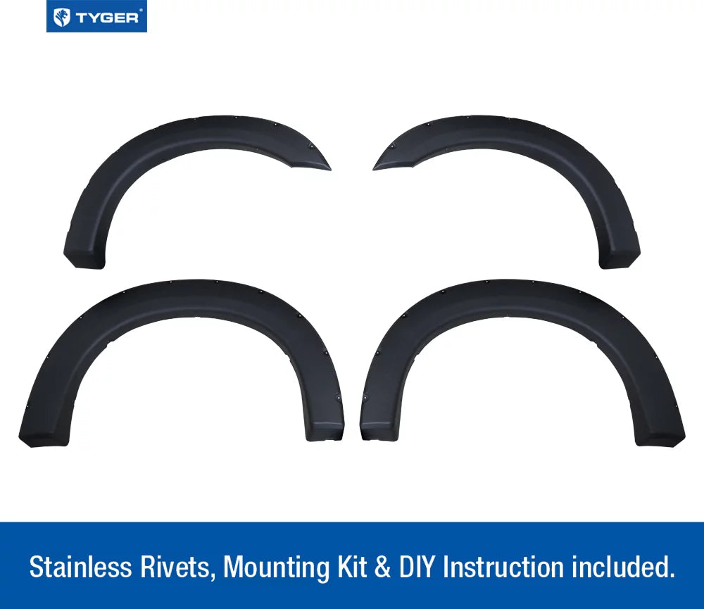 Tyger Auto TG-FF8F4097 for for 1999-2005 Ford F250 F350 Super Duty (ONLY Fit Styleside Models) | Black Rugged-Textured Pocket Bolt-Riveted Style Fender Flare Set, 4 Piece