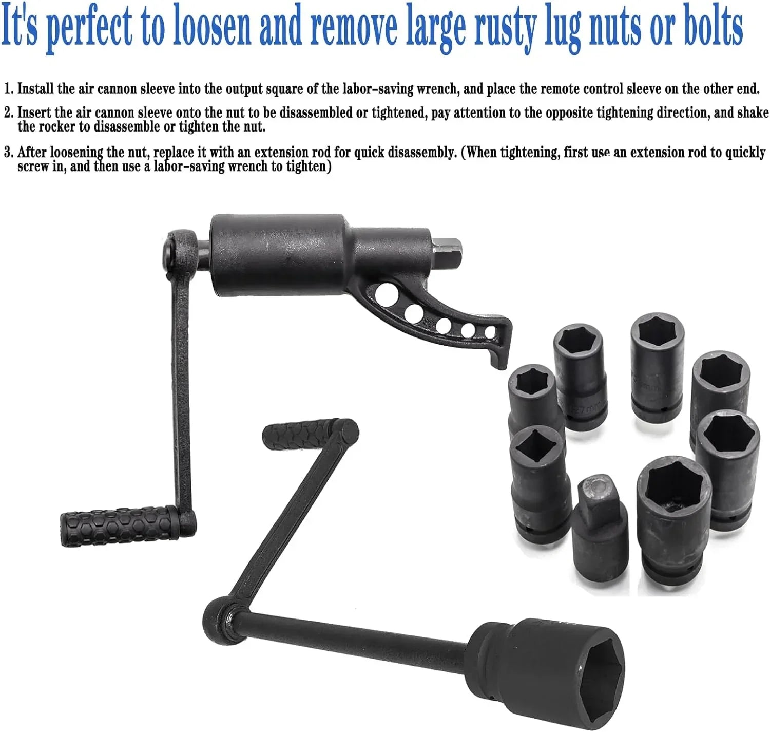 1:58 Heavy Duty Torque Multiplier Set 4800 NM Lug Nut torque Set Lugnut Remover with Case Labor Saving Tool 8pcs Socket Black