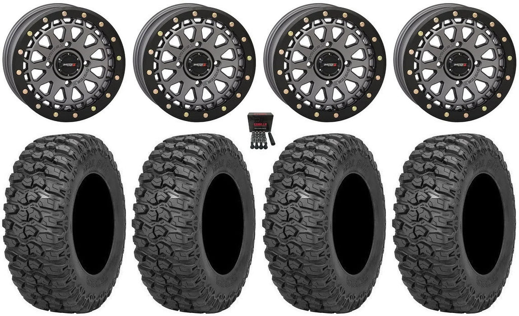 System 3 SB-6 15" Wheels Gunmetal (4+3) 32" Trail Saw 2.0 Tires Can-Am Commander Maverick Renegade Outlander Defender