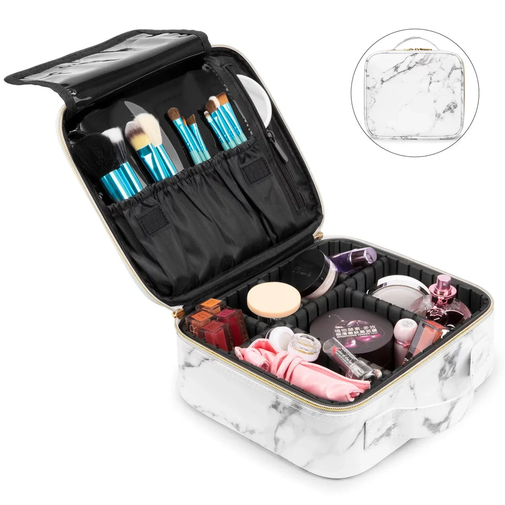 ZBH Travel Makeup Train Case Make Up Cosmetic Organizer Bag Makeup Tool Storage with Adjustable Compartments for Women Makeup Brush Toiletry Jewelry Digital Accessories