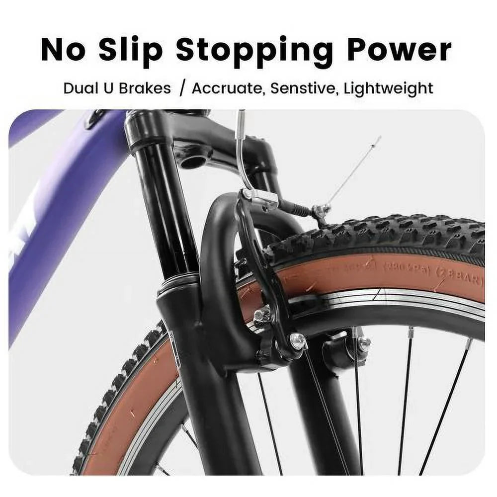 Mountain Bike 26 Inch Wheel, 21-Speed U-Brakes Twist Shifter, Carbon Steel Frame Youth Teenagers Mens Womens Trail Commuter City Snow Beach Mountain Bicycles(Blue-Purple)
