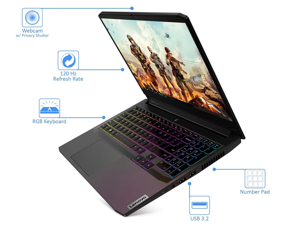 Lenovo IdeaPad 3i Gaming Laptop, 15.6" 120Hz FHD Display, Intel Core i7-11370H Upto 4.8GHz, 16GB RAM, 256GB NVMe SSD + 1TB HDD, NVIDIA GeForce RTX 3050 Ti, HDMI, Wi-Fi, Bluetooth, Windows 10 Pro