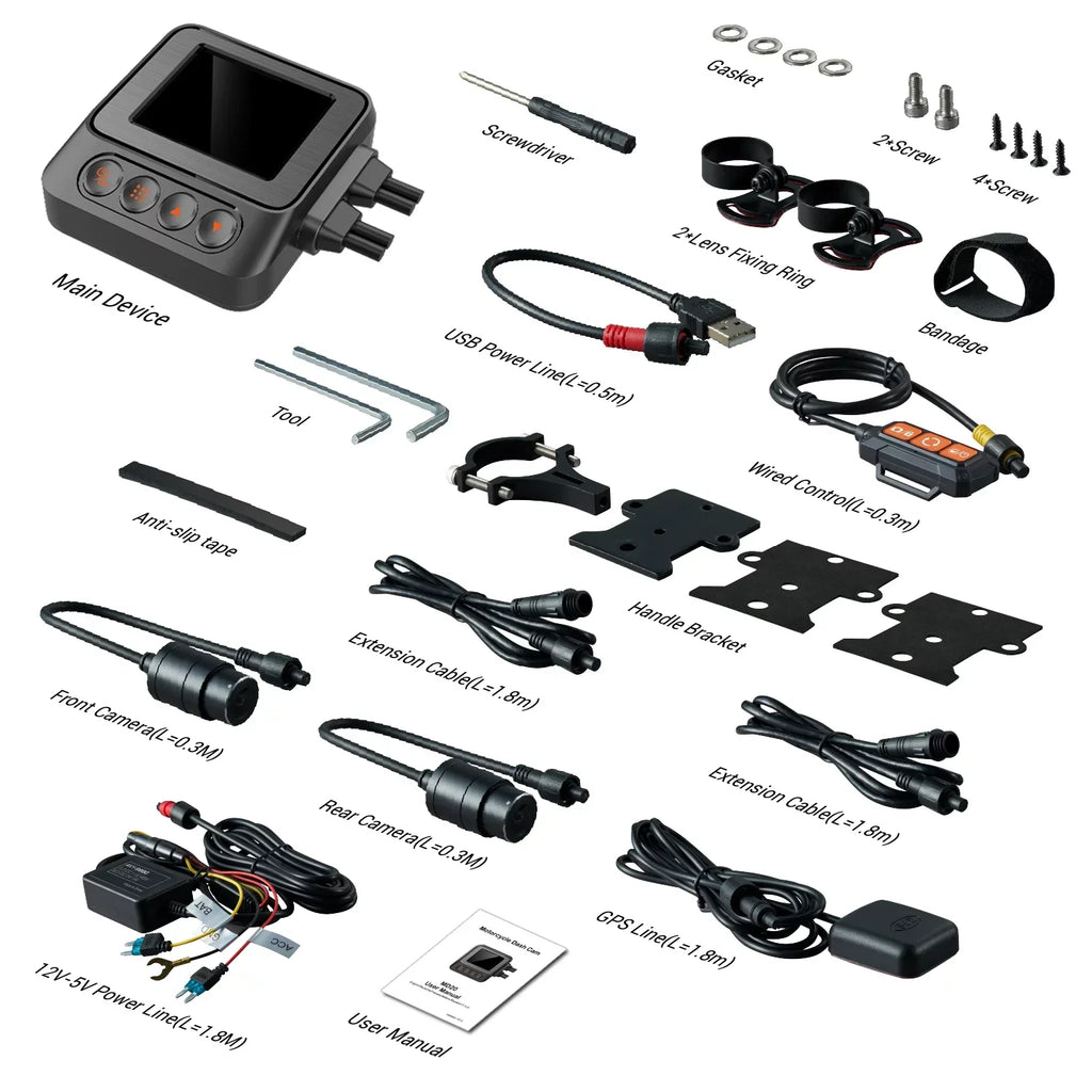 ZOMFOM MD20 Dual 2K 30fps/1080P 60fps Motorcycle Camera, All Waterproof Dash Cam 2'' LCD Front and Rear 150° Wide Angle with Wired Remote, Wi-Fi, GPS, EIS and Race Mode, Max up to 256GB
