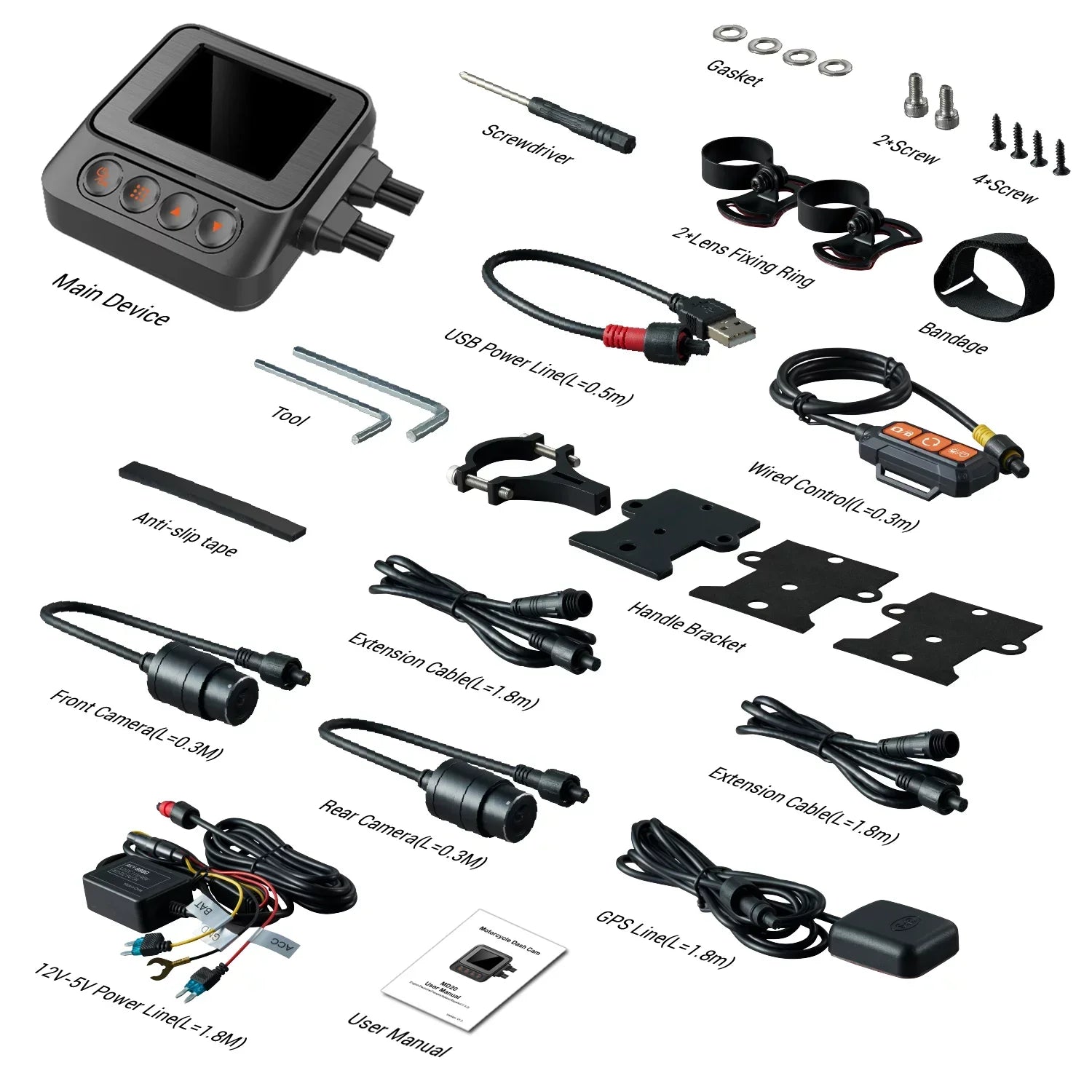ZOMFOM MD20 Dual 2K 30fps/1080P 60fps Motorcycle Camera, All Waterproof Dash Cam 2'' LCD Front and Rear 150° Wide Angle with Wired Remote, Wi-Fi, GPS, EIS and Race Mode, Max up to 256GB