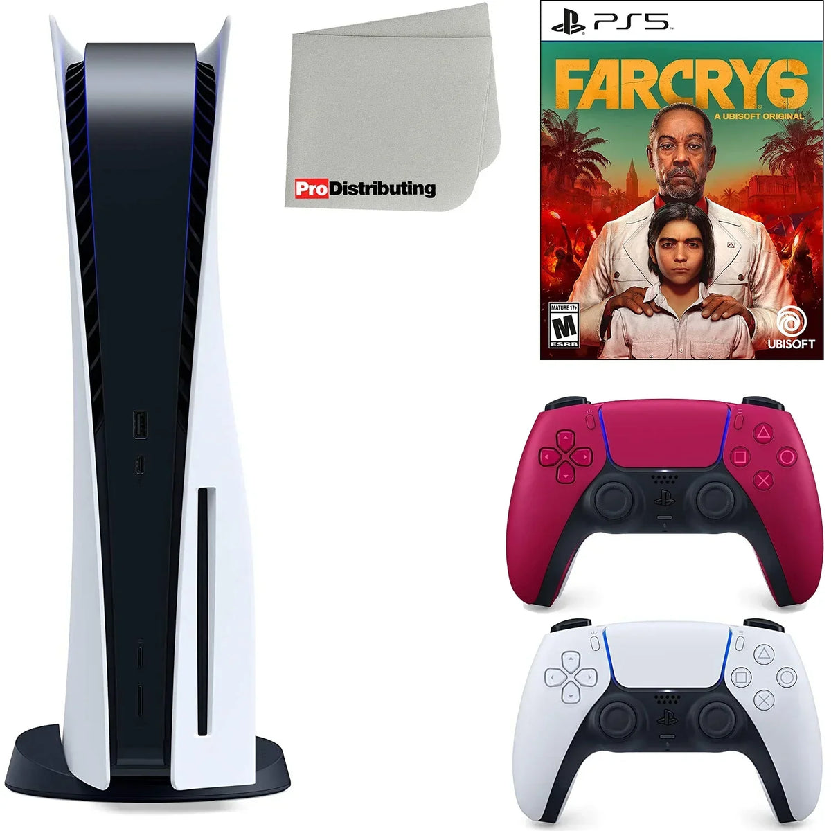 Sony Playstation 5 Disc Version (Sony PS5 Disc) with Cosmic Red Extra Controller, Far Cry 6 and Microfiber Cleaning Cloth Bundle