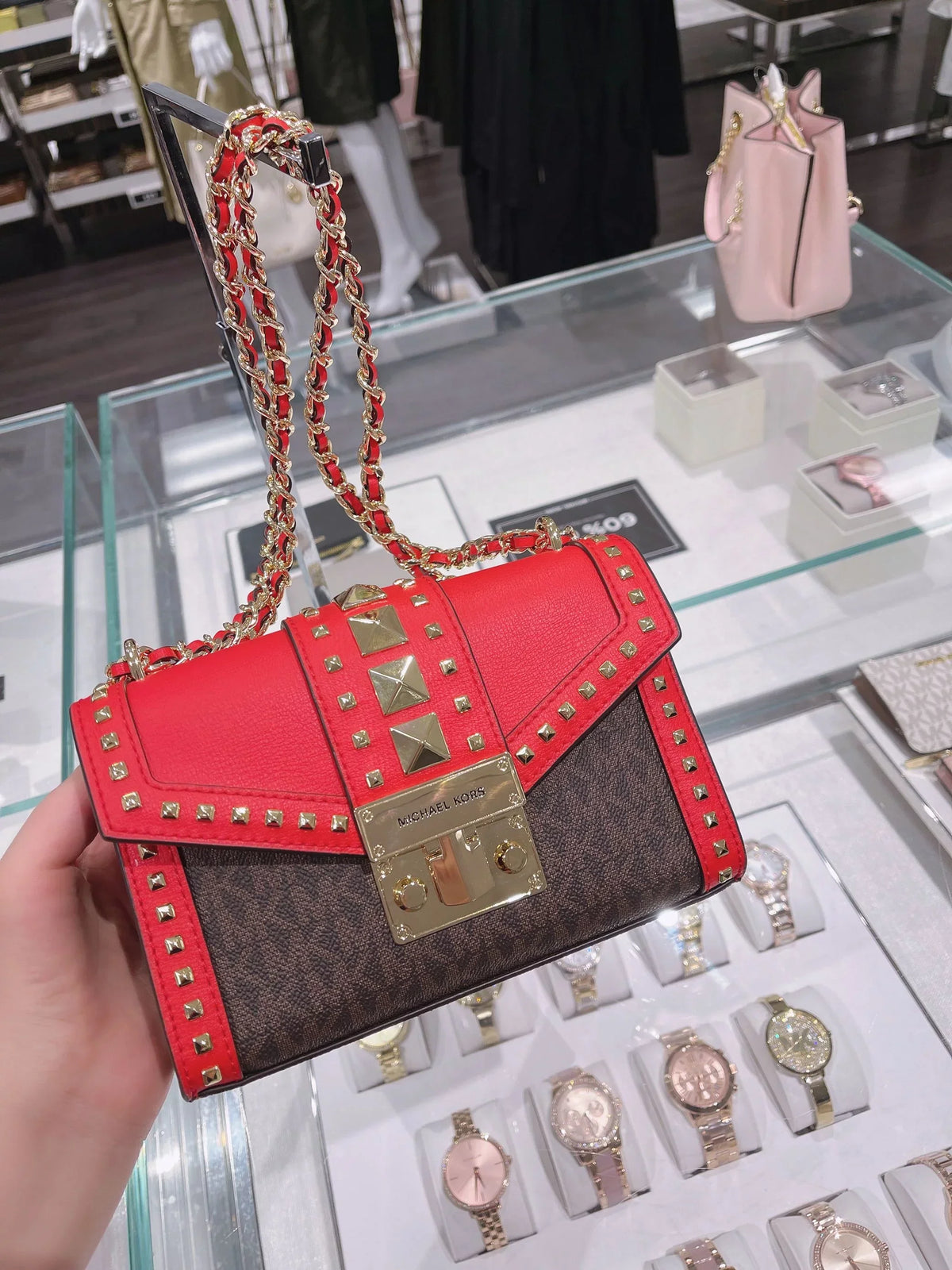 NWT MICHAEL KORS ROSE SMALL MINI CROSSBODY BAG LEATHER Dark Sangria Multi