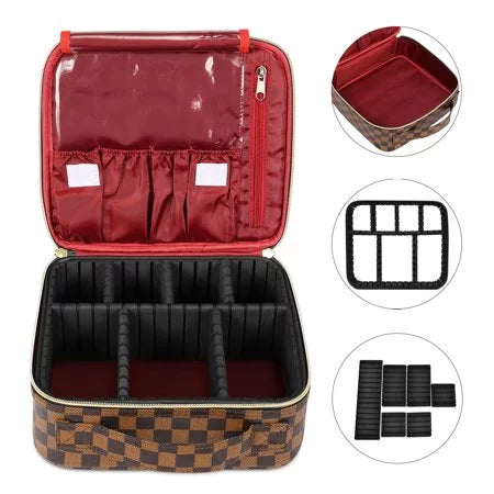 ZBH Travel Makeup Train Case Make Up Cosmetic Organizer Bag Makeup Tool Storage with Adjustable Compartments for Women Makeup Brush Toiletry Jewelry Digital Accessories
