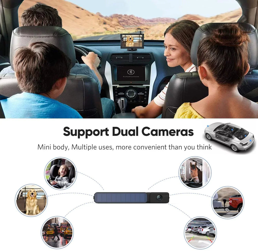 Foxpark Solar RV Backup Camera Reverse Camera with Dual Camera for Campervans, 1080P Rear View Back Up Dual Camera System for Five-Wheeled Trailer Motorhome