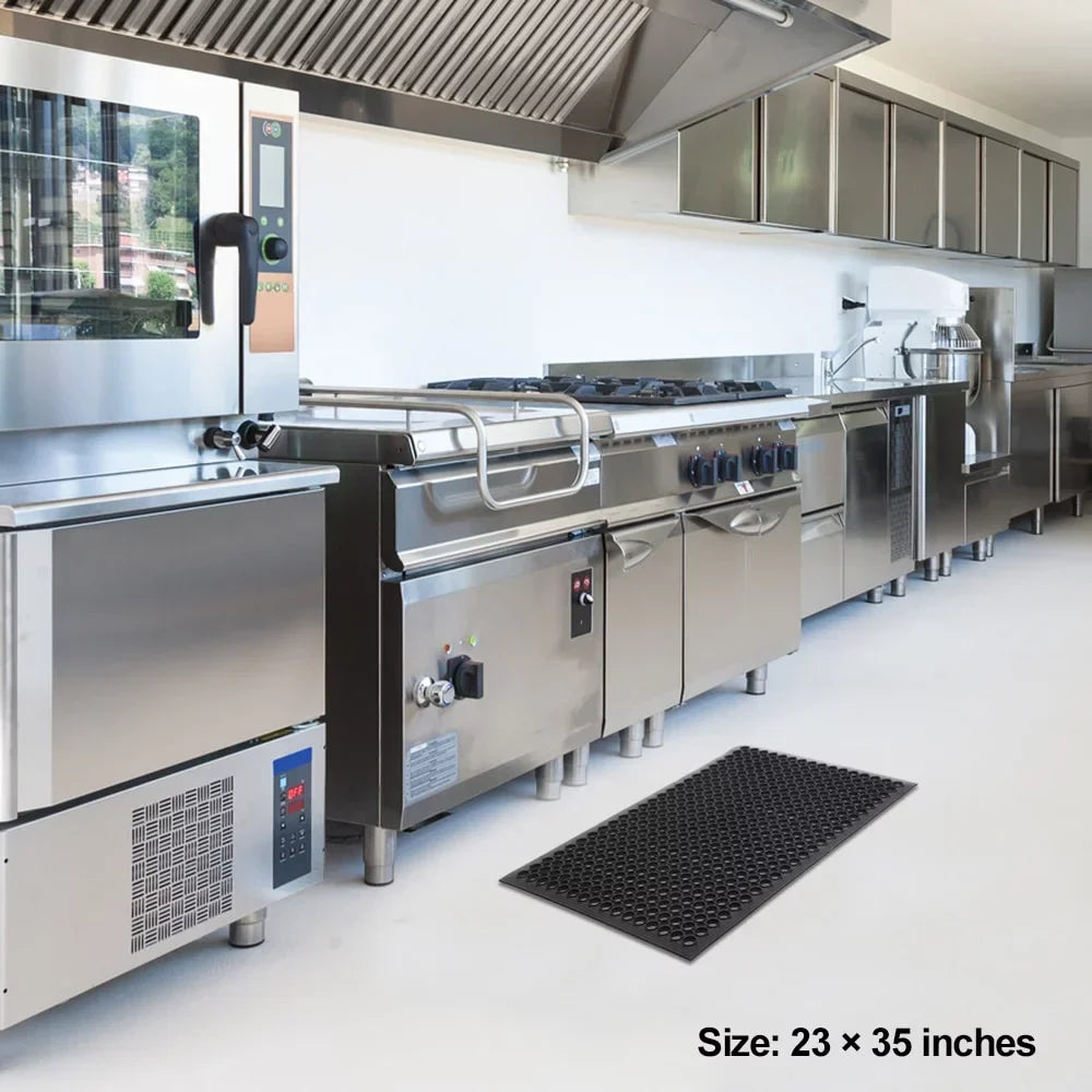 Heavy Duty Large Non-Slip Mat Bar Kitchen Industrial Multi-Functional Anti-Fatigue Drainage Rubber Non-Slip Hexagonal Mat Black 60*90cm