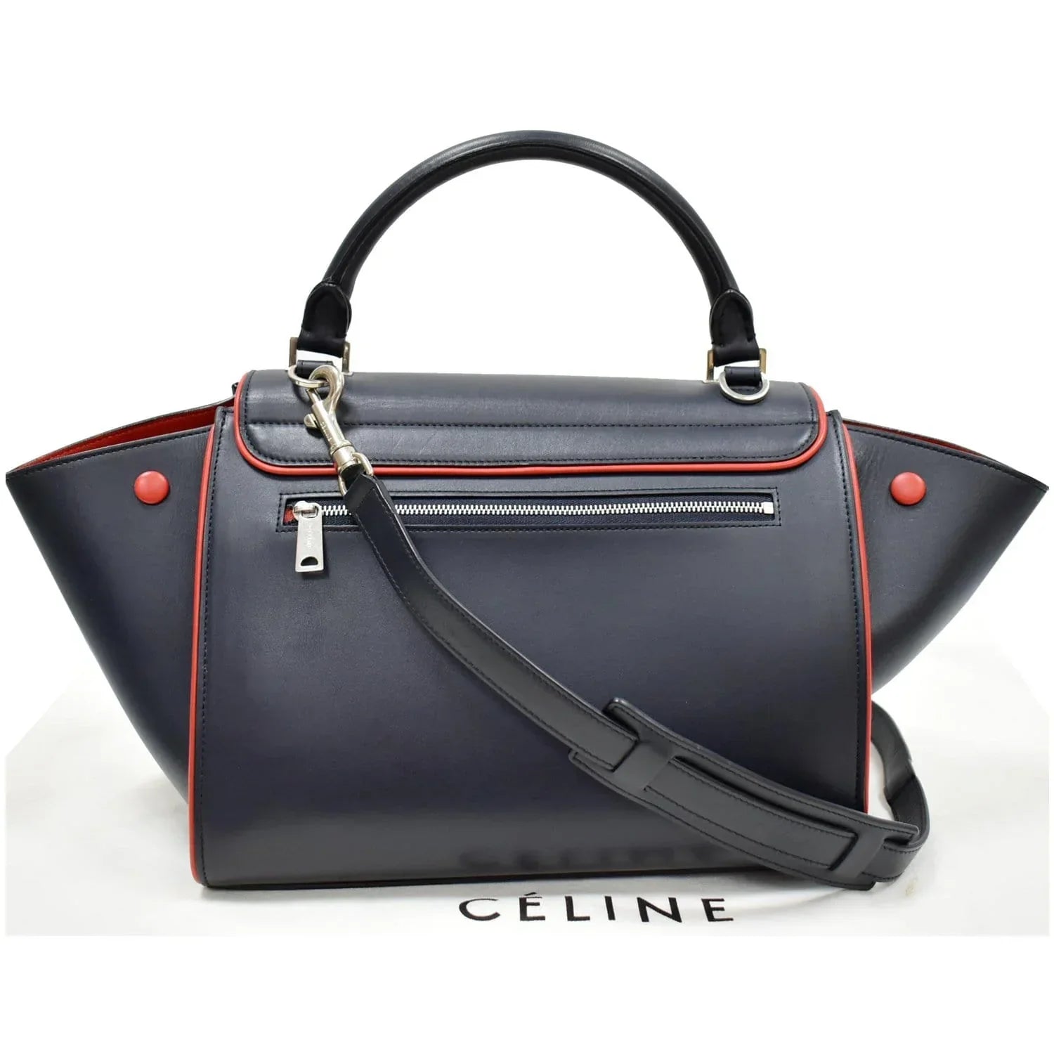 Pre-owned CELINE Trapeze Small 2way Leather Tote Shoulder Bag Blue