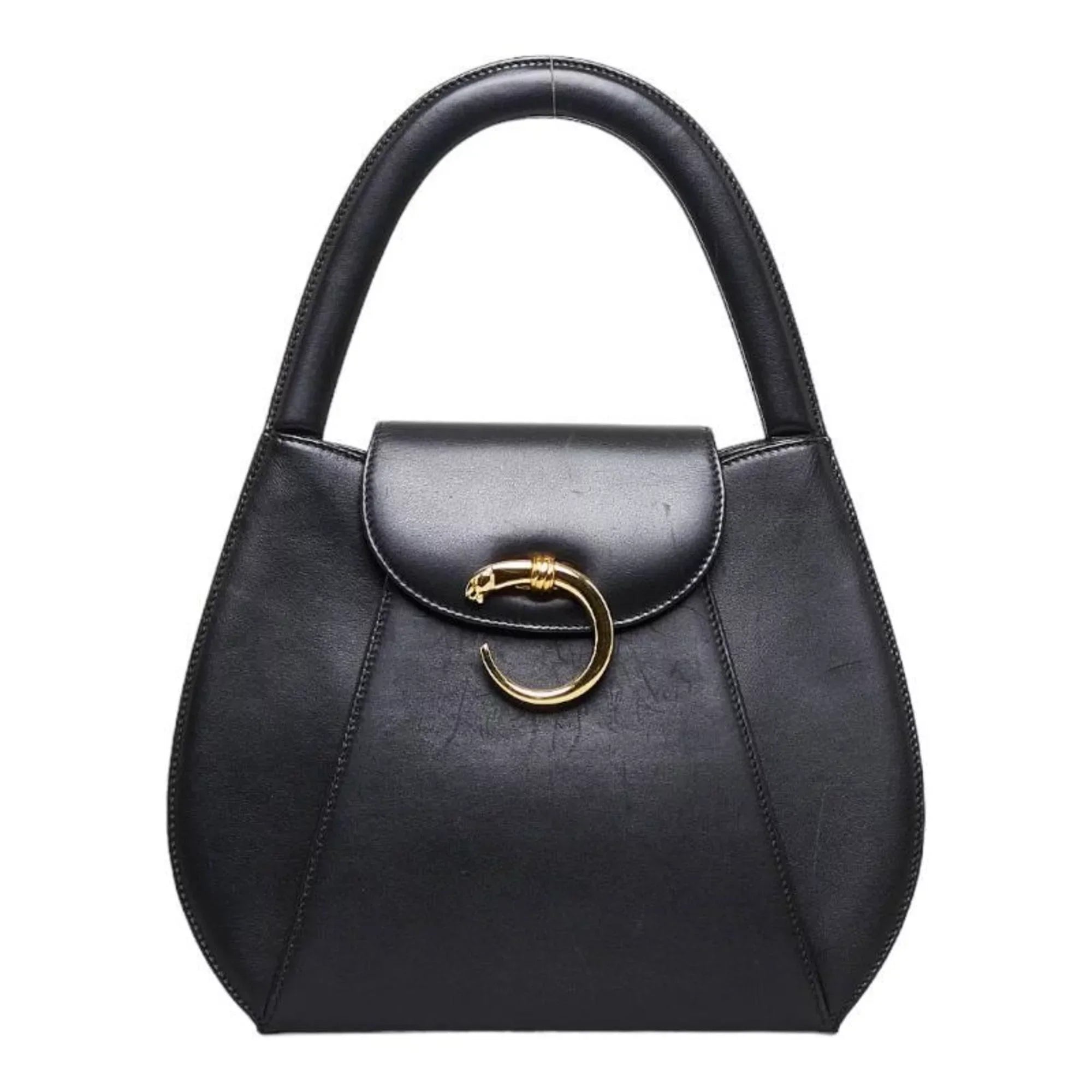 Pre-Owned Cartier Panthère handbag black gold leather ladies CARTIER (Good)