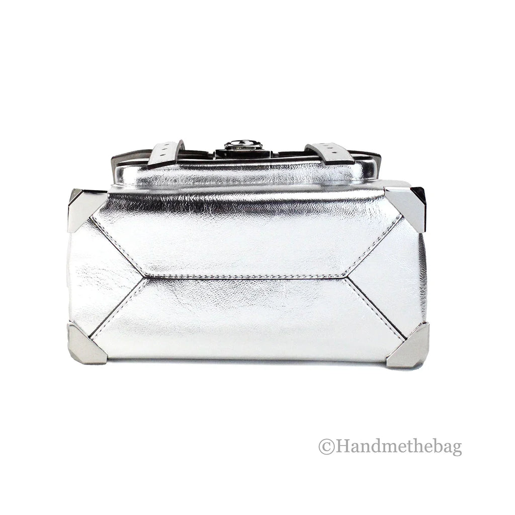 Michael Kors Manhattan Medium Silver Leather Top Handle Satchel Bag