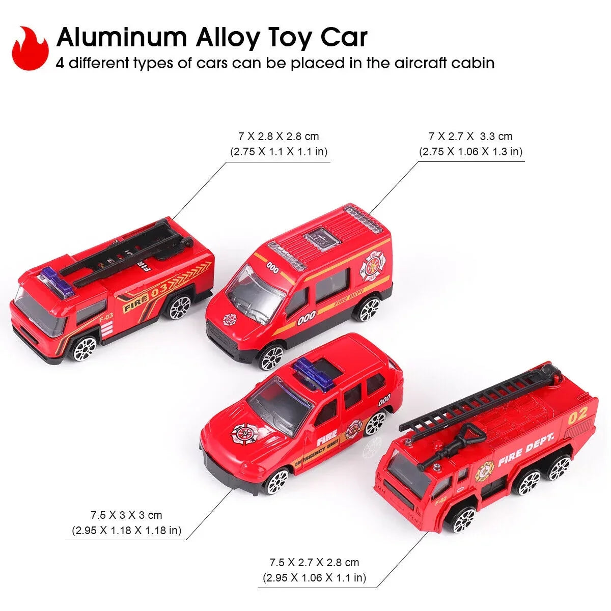 SHANNA Airplane Toy Fire Truck Playset with Music and Lights, Transformable Airplane Storage Cart, 3-6 Years Old Boys and Girls Birthday Christmas Gift (Red)