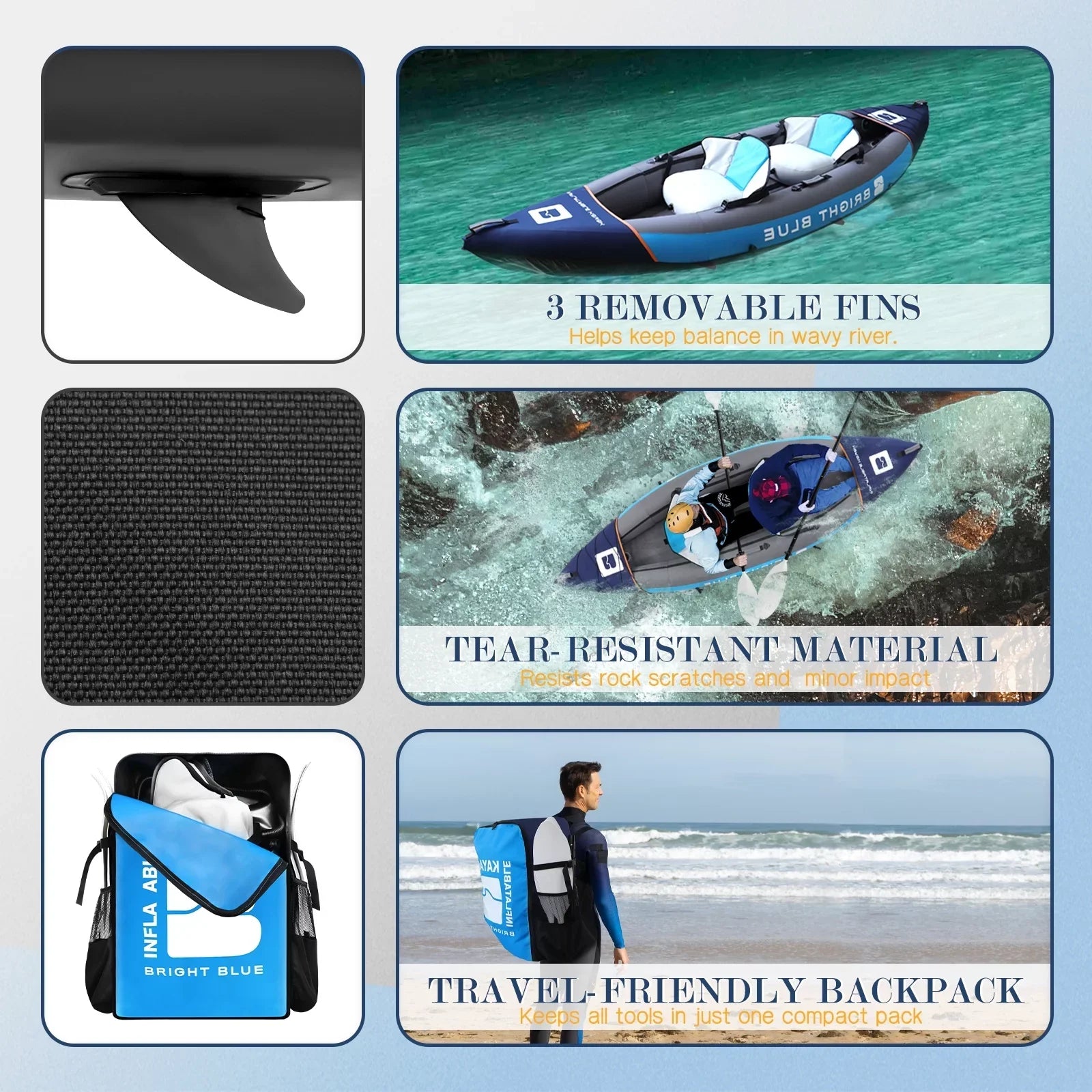 WHDZ 2 Person Inflatable Kayak for Adults Polyester Travel Entertainment Small River or Lake Blue