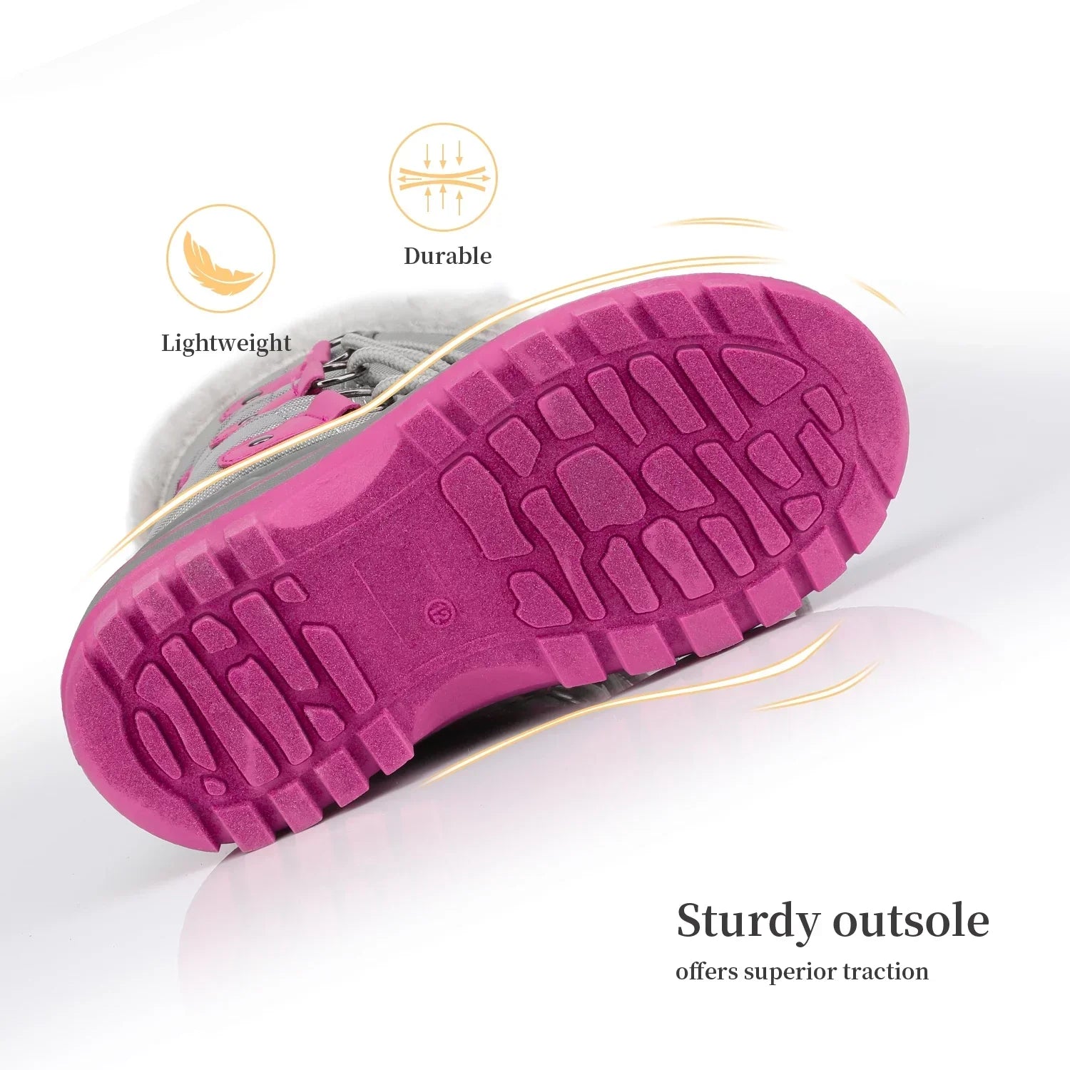 Dream Pairs Boys Girls Toddler Kids Ankle Winter Snow Boots Faux Fur-Lined Soft Boots Shoes Warm FORESTER GREY/FUCHSIA Size 11 little kid