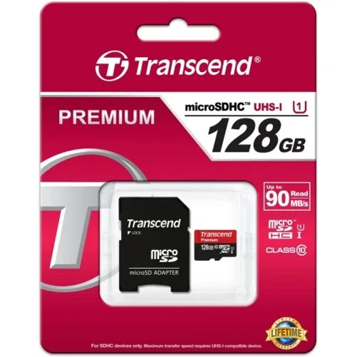 128GB Memory Card with Zipper Case (Not a phone case) - Transcend High Speed MicroSD Class 10 MicroSDXC Compatible for Lenovo Tab M10 Plus 10.3 - LG K7, Q6, V10, K10,K30, Velvet, K8X, G3 - V2Z