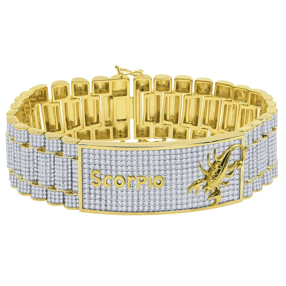 Mens Zodiac Sign Astrology Horoscope Scorpio 14K Gold Finish Simulated Diamond Bracelet 8.5''