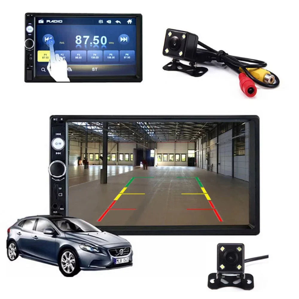 Tukinala Car Stereo Compatible with Apple Carplay and Android Auto, 7 Inch Double Din Car Stereo with Bluetooth, Touch Screen Car Radios MP5 Player with A/V Input, Backup Camera, Mirror Link