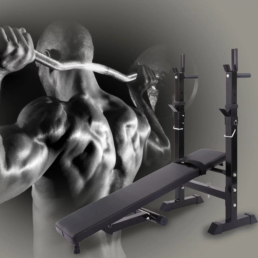 Andoer Adjustable Folding Multifunctional Workout Station, Red and Black, Squat Rack Included