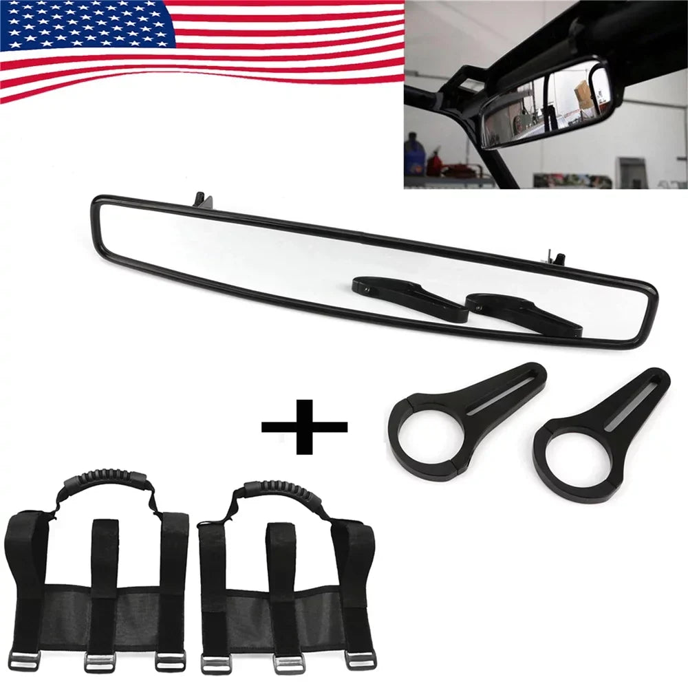 HTTMT- UTV 17" Rear View Race Mirror 1.75" Clamp Grab Handle Compatible with Polaris RZR800 XP900 XP1000