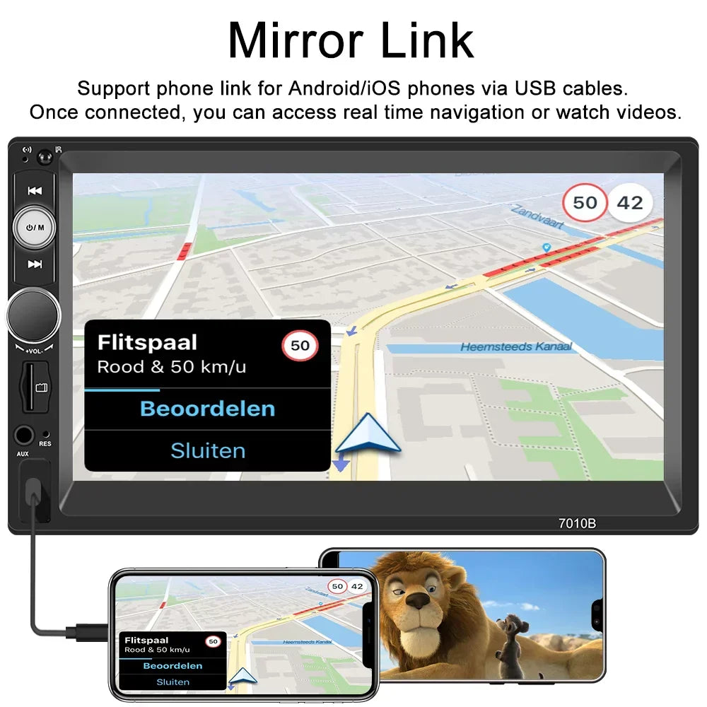 Podofo Double 2 Din 7'' Universal Car Stereo Radio Apple Carplay Android Auto Mirror Link HD Touch Screen Car Audio Multimedia Player MP3 MP5 Bluetooth FM USB, with Backup Camera