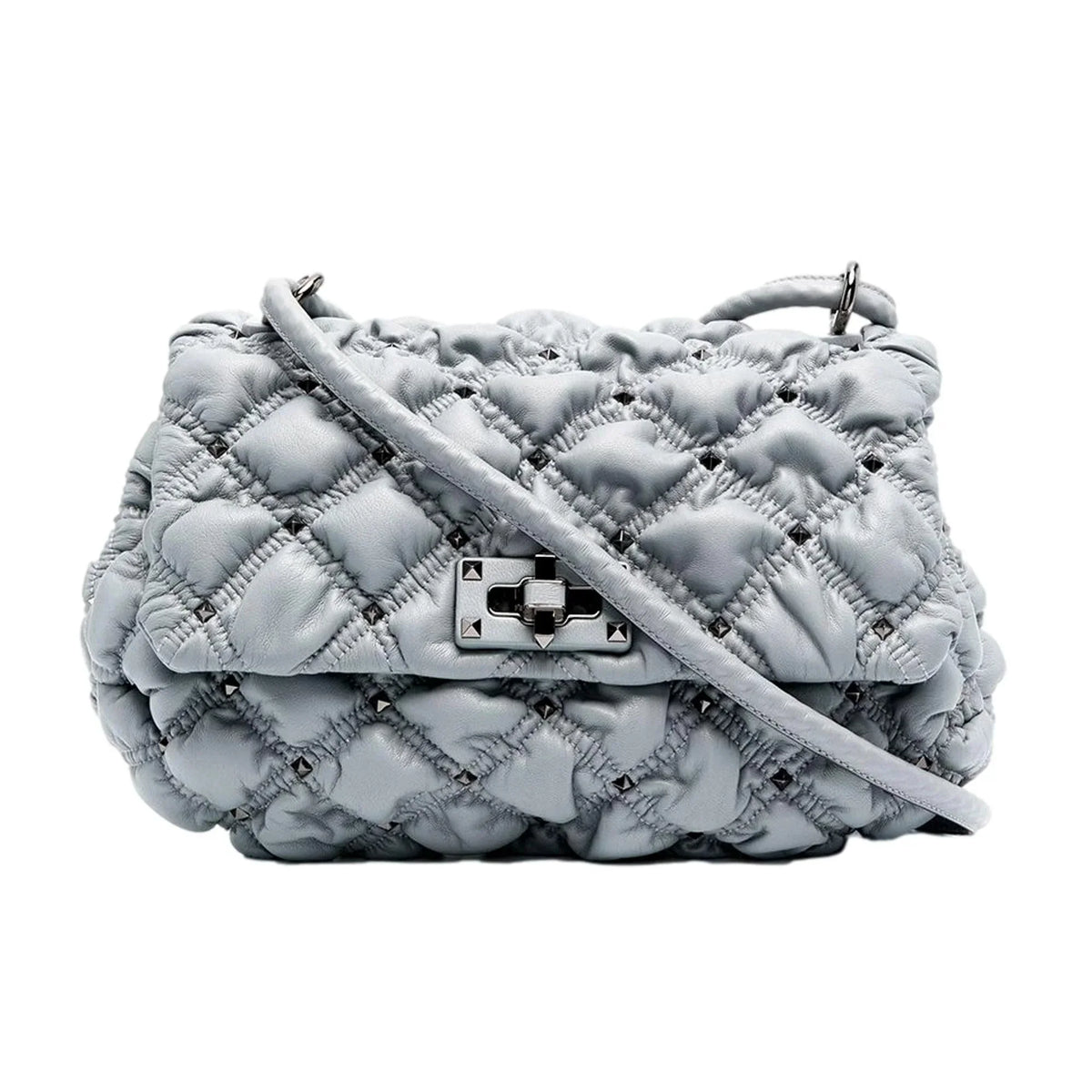 Valentino Garavani Spike Me Gray Leather Crossbody Bag Medium