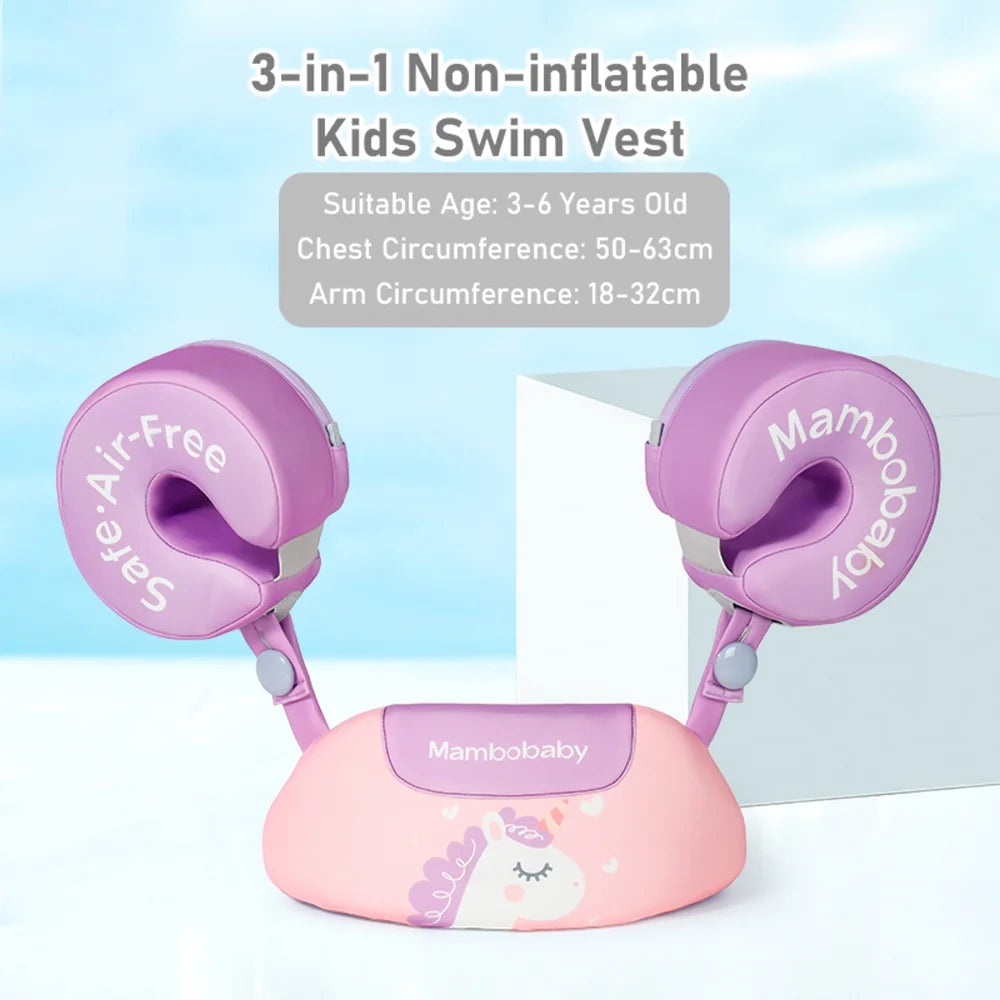 Mambobaby Mambobaby 3-in-1 Non-inflatable Kids Swim Vest  Jackets for Kids Boys Girls Swim Vest with Detachable Chest & Arm Rings for Age 3-6 Years Kids