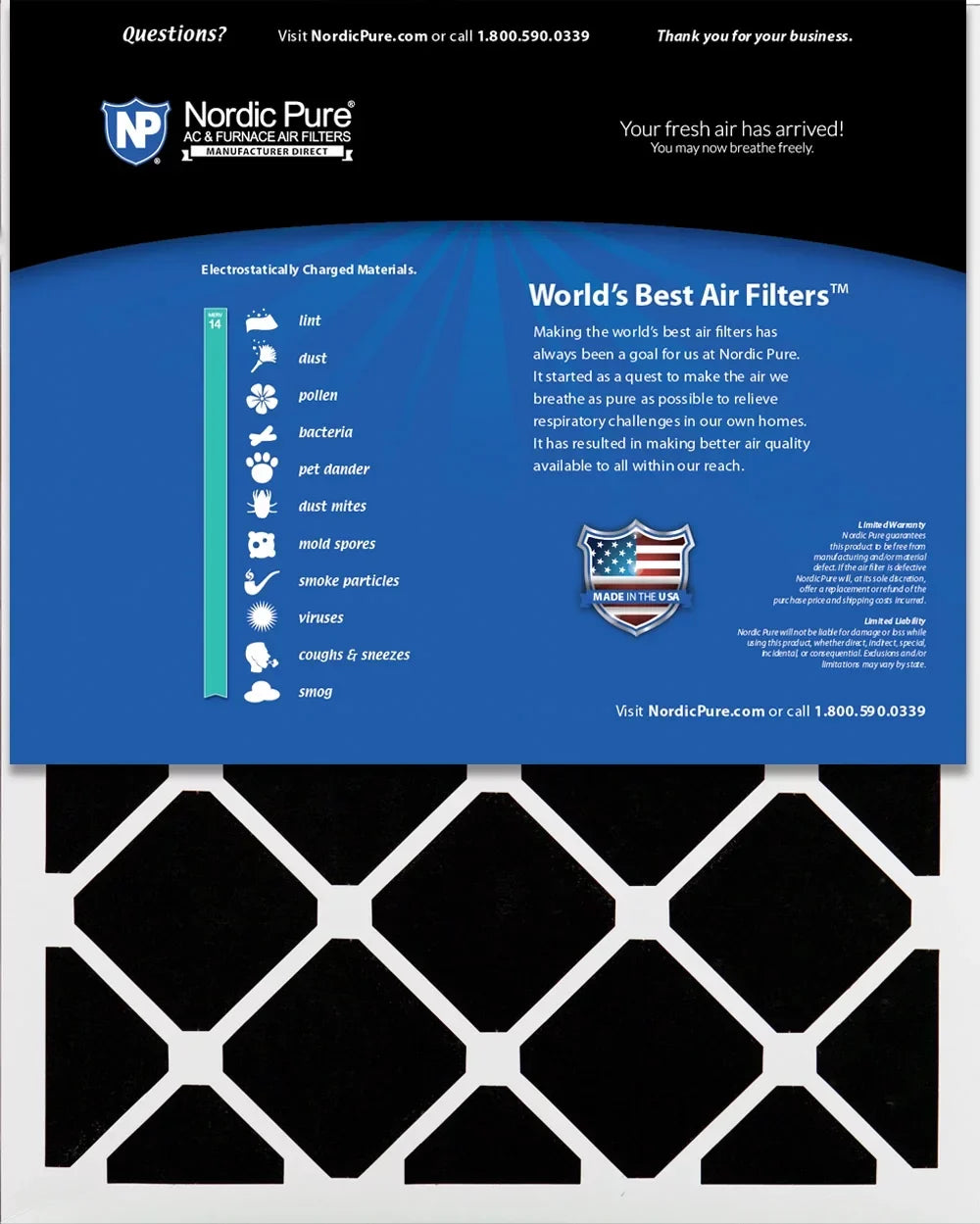 16x20x1 (15_1/2x19_1/2) Pleated Air Filters MERV 14 Plus Carbon 6 Pack