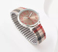 Isaac Mizrahi Live! CAPPUCCINO Plaid Printed Watch 8" STAINLESS STEEL