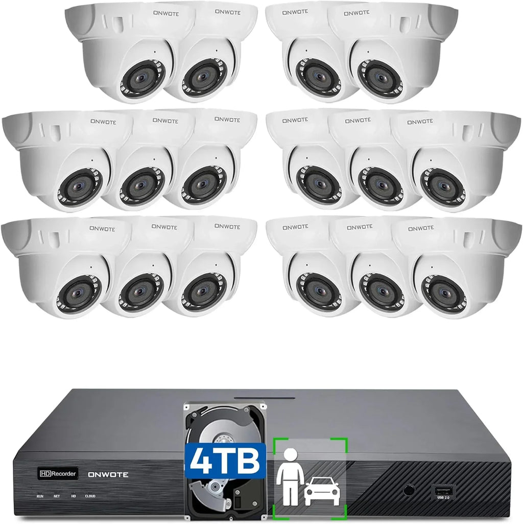 ONWOTE 4K 16 Channel PoE Security Camera System, AI Human & Vehicle Detection, 16CH 4K 8MP NVR with 4TB HDD pre-installed for 24-7 Recording, 16pcs 6MP Outdoor PoE IP Cameras, Business Surveillance