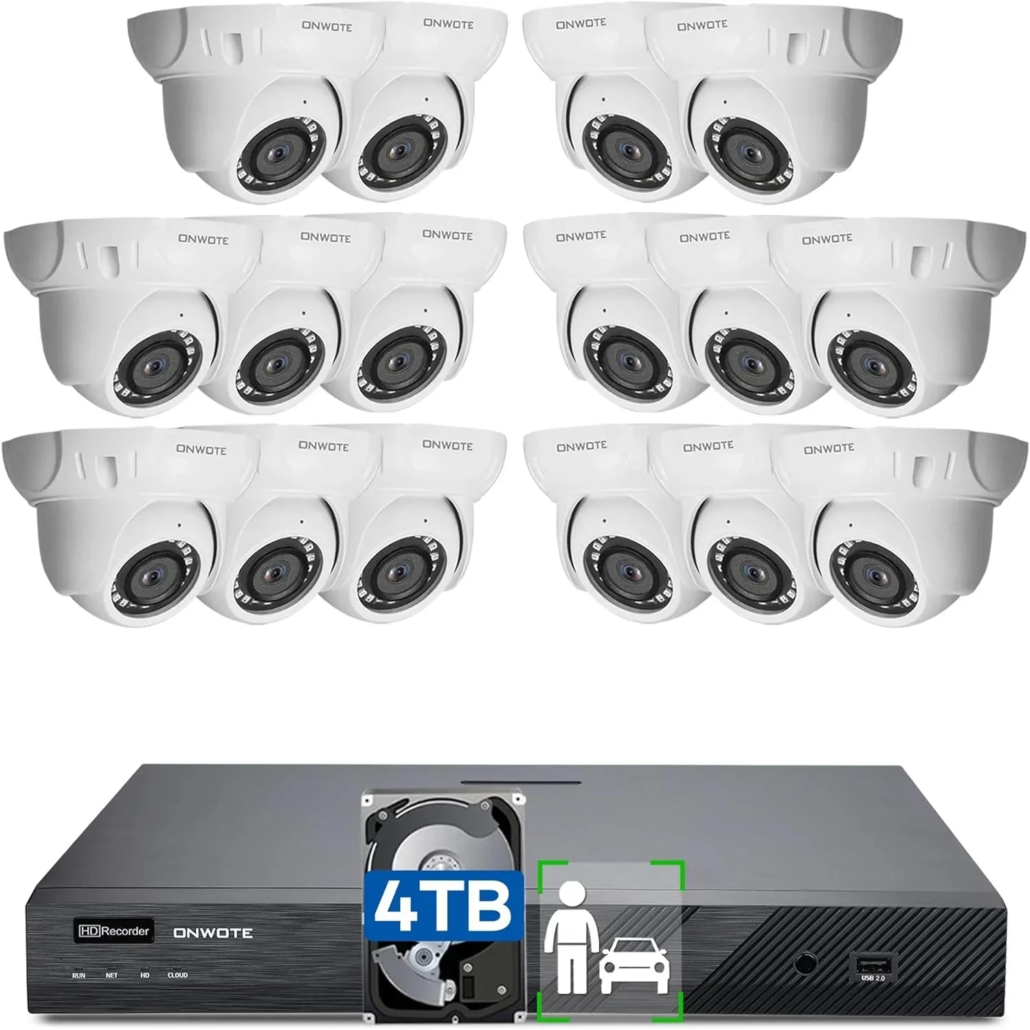 ONWOTE 4K 16 Channel PoE Security Camera System, AI Human & Vehicle Detection, 16CH 4K 8MP NVR with 4TB HDD pre-installed for 24-7 Recording, 16pcs 6MP Outdoor PoE IP Cameras, Business Surveillance