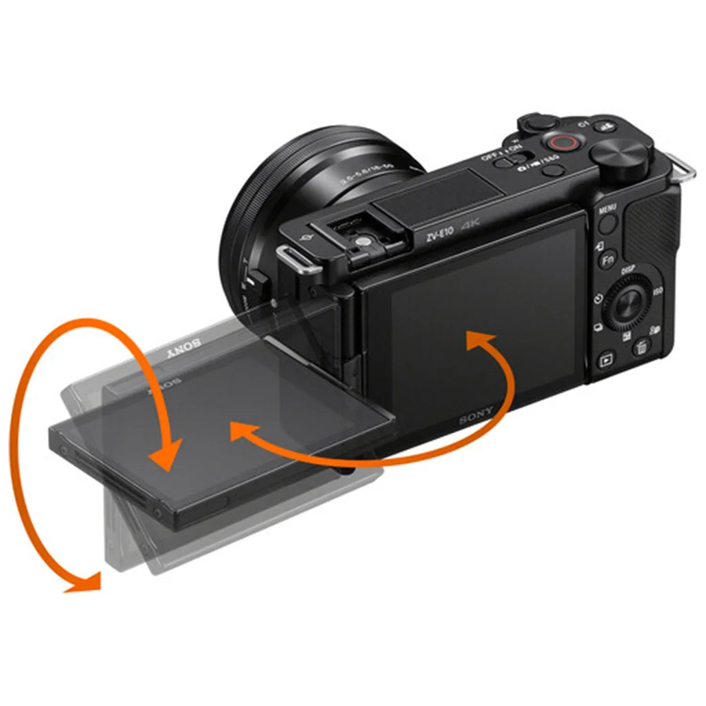 Sony Alpha ZV-E10 Mirrorless Vlog Camera With 16-50mm Lens + 128GB Memory Card + Tripod + Case + ZeeTech Accessory Bundle (Black)