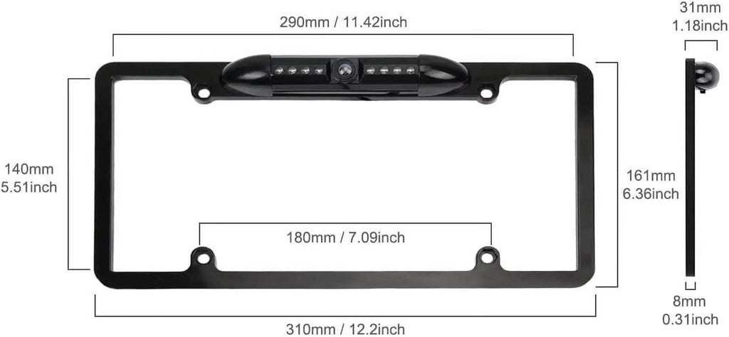 CAM115 Backup Camera Frame License Plate Compatible with Clarion, Dual, BOSS, Jensen, Stinger, Pioneer, SoundStream, Sony, Kenwood, JVC, Rockford Fosgate,