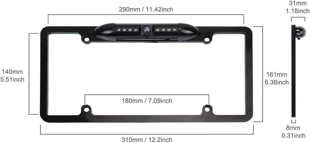 CAM115 Backup Camera Frame License Plate Compatible with Clarion, Dual, BOSS, Jensen, Stinger, Pioneer, SoundStream, Sony, Kenwood, JVC, Rockford Fosgate,