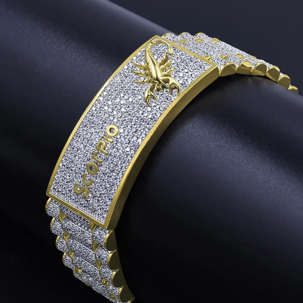 Mens Zodiac Sign Astrology Horoscope Scorpio 14K Gold Finish Simulated Diamond Bracelet 8.5''