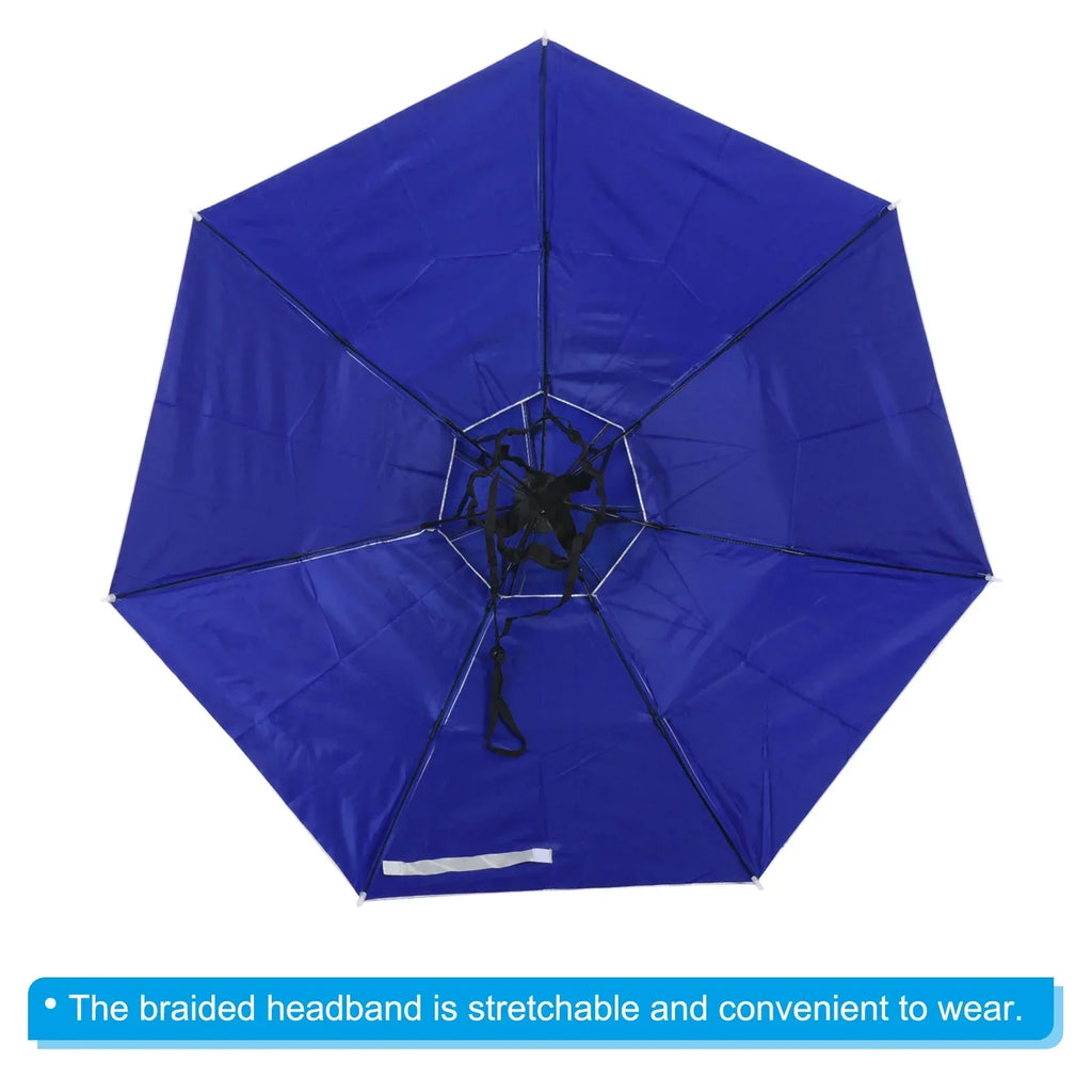 Uxcell OD 37.4" Umbrella Hat, Oxford Fabric Folding Double Layer Sun Rain Cap with Adjustable Strip, Silver