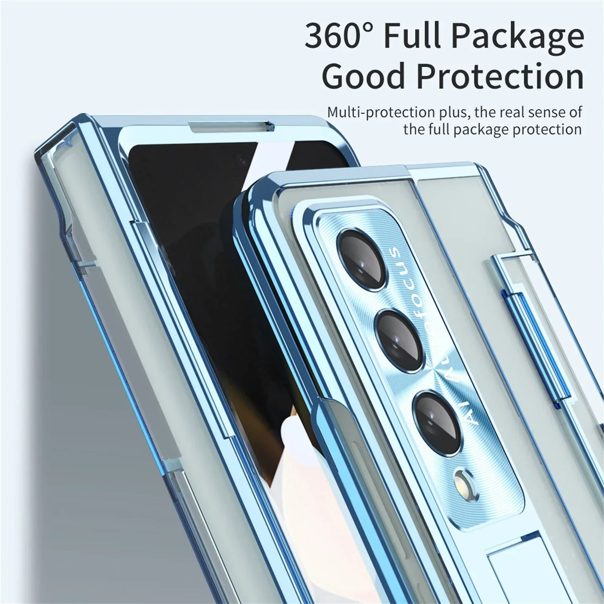 TECH CIRCLE Galaxy Z Fold 3 Case, Ultra-Thin Luxury Perfect Clear Plating Hard PC Crystal Transparent Kickstand Cover Anti-Scratch Shockproof Protection Case for Samsung Galaxy Z Fold 3 5G, Blue