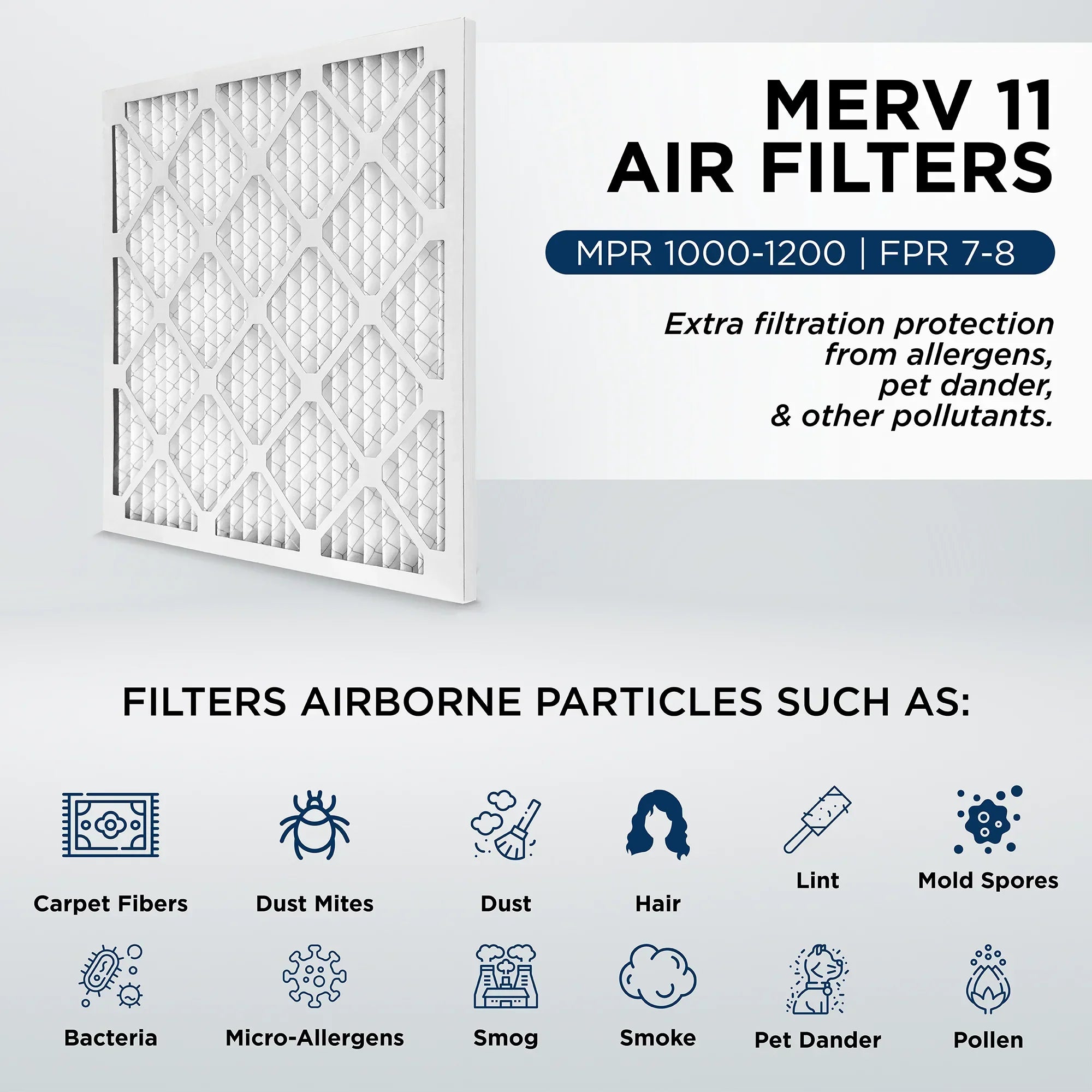 12x20x1 MERV 11, MPR 1000 Pleated AC Furnace 1" Air Filters by Pamlico. Quantity 6. Actual Size: 11-1/2 x 19-1/2 x 3/4