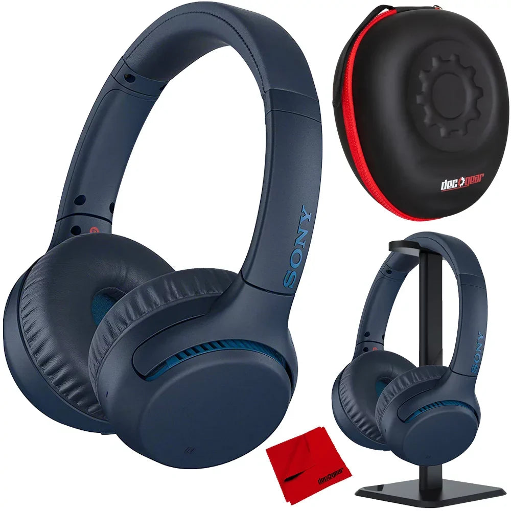 Sony WH-XB700 EXTRA BASS Wireless Headphones - Blue with Deco Gear Audio Bundle