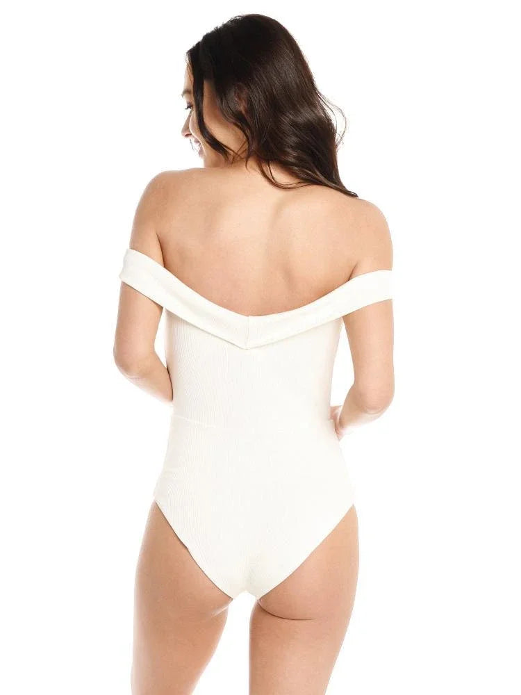 L*Space CREAM Anja Lace-Up Bandeau One Piece Swimsuit, US 6