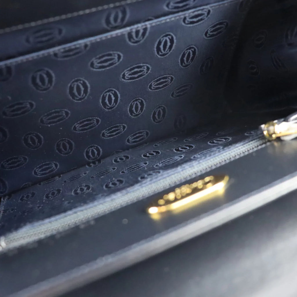 Pre-Owned CARTIER Cartier sapphire line handbag calf dark navy mini bag (Good)