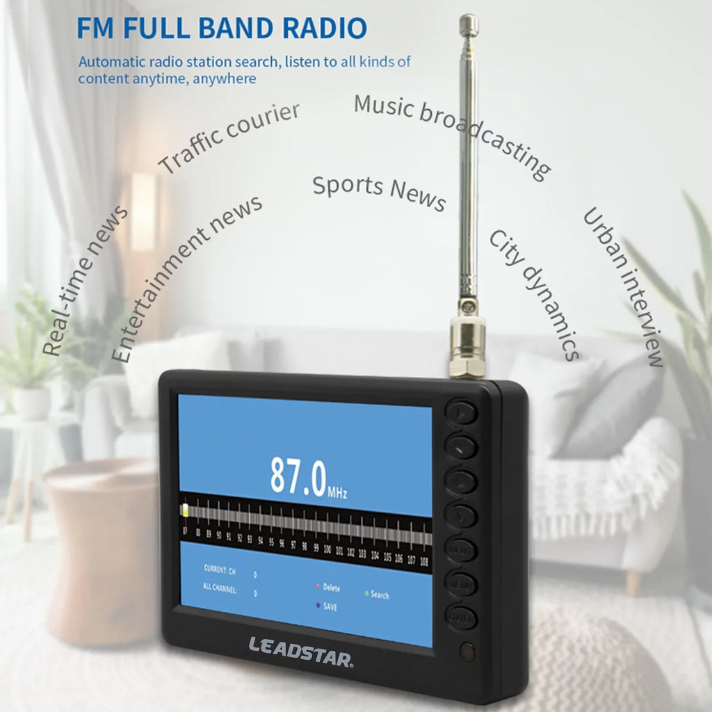 LEADSTAR D5 ATSC Portable Digital TV Player - 5-inch Screen, Pocket-Sized Car Television, Multimedia Player, Radio, TF Card and U Disk Playback, Includes Remote Control