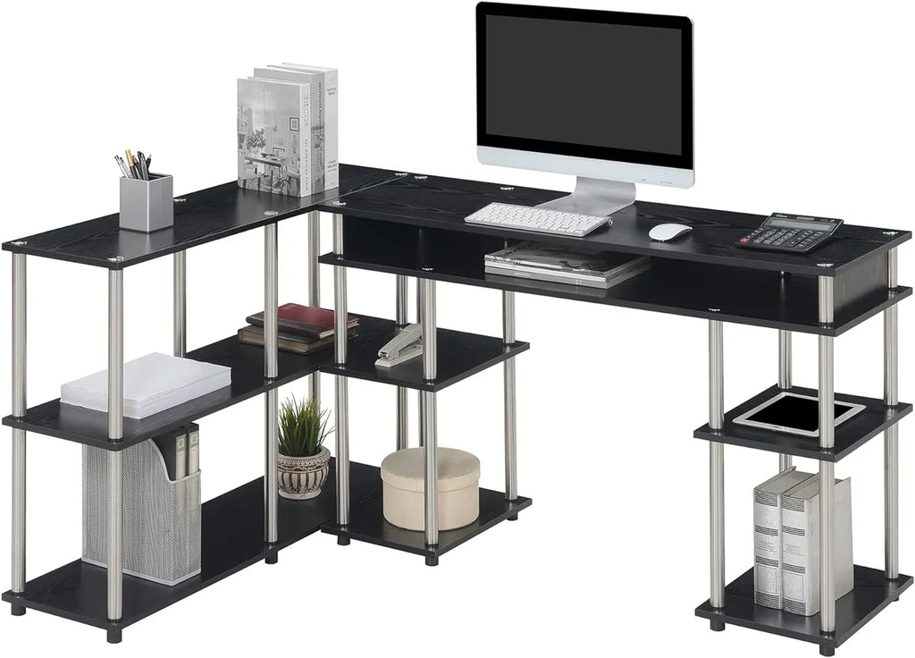 HOZO Designs2Go No Tools Office Contemporary Home Study, Modern Organization, 2-Piece Set (Desk, Console Table), Black