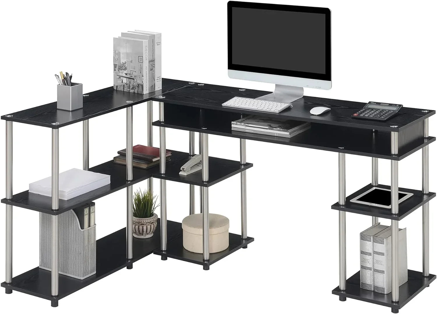 HOZO Designs2Go No Tools Office Contemporary Home Study, Modern Organization, 2-Piece Set (Desk, Console Table), Black