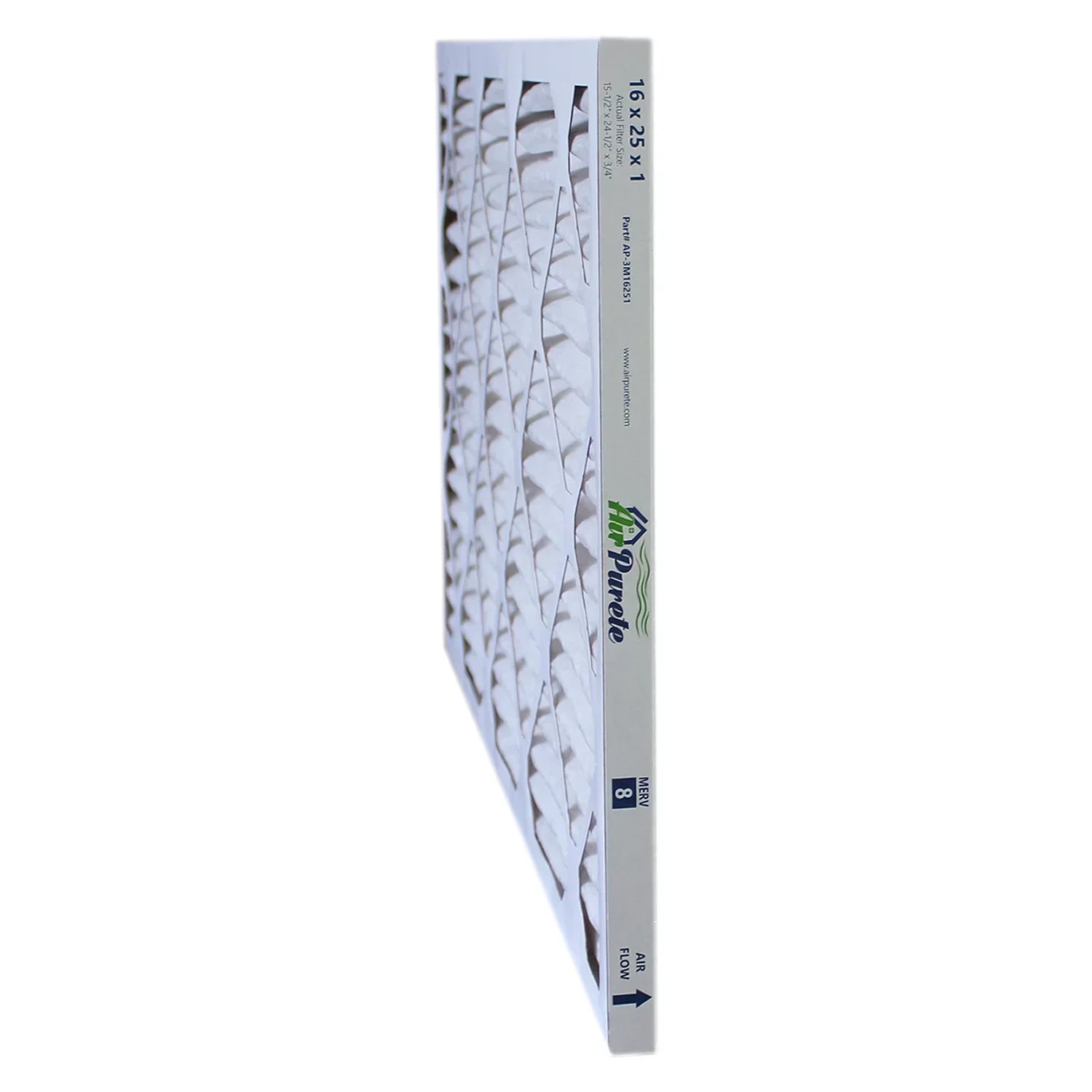AirPurete Furnace Filters AP-3M16251 | Pack of 12 | Nominal Size: 16x25x1 | Actual Size: 15-1/2" x 24-1/2" x 3/4" | High Capacity MERV 8