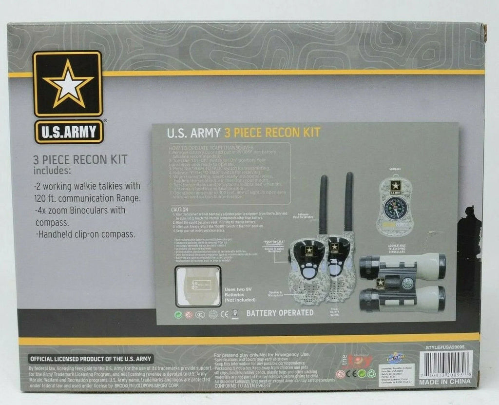 US Army 3 Piece Recon Kit 2 Walkie Talkies Binoculars Compass
