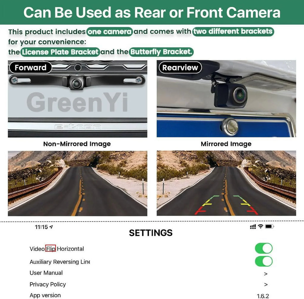 Car Backup Camera, GreenYi 5G 720P HD Car License Plate Rear/Front View Reverse Camera for iPhone iPad