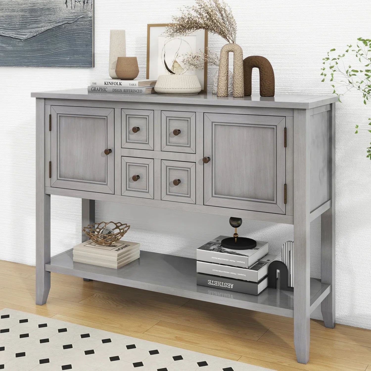 TREXM Cambridge Series Ample Storage Vintage Console Table with Four Small Drawers and Bottom Shelf for Living Rooms  Entrances and Kitchens (Espresso  OLD SKU  WF190263AAP)