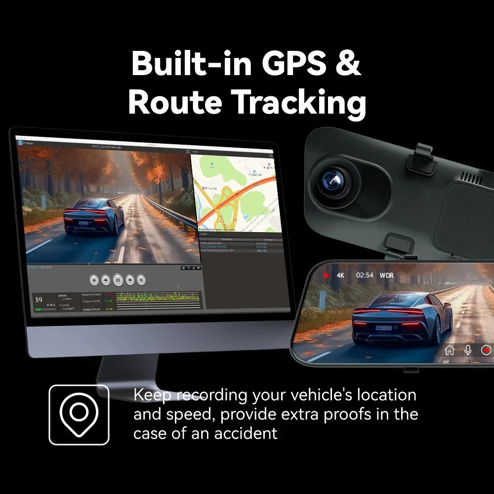 Pre-Owned Pelsee 12" 4K Mirror Dash Cam Backup Camera with Free 32GB Card & GPS, Smart Rearview Mirror for Cars & Trucks, Full HD Front and Rear View Dual Cameras, Night Vision,Parking Assistance